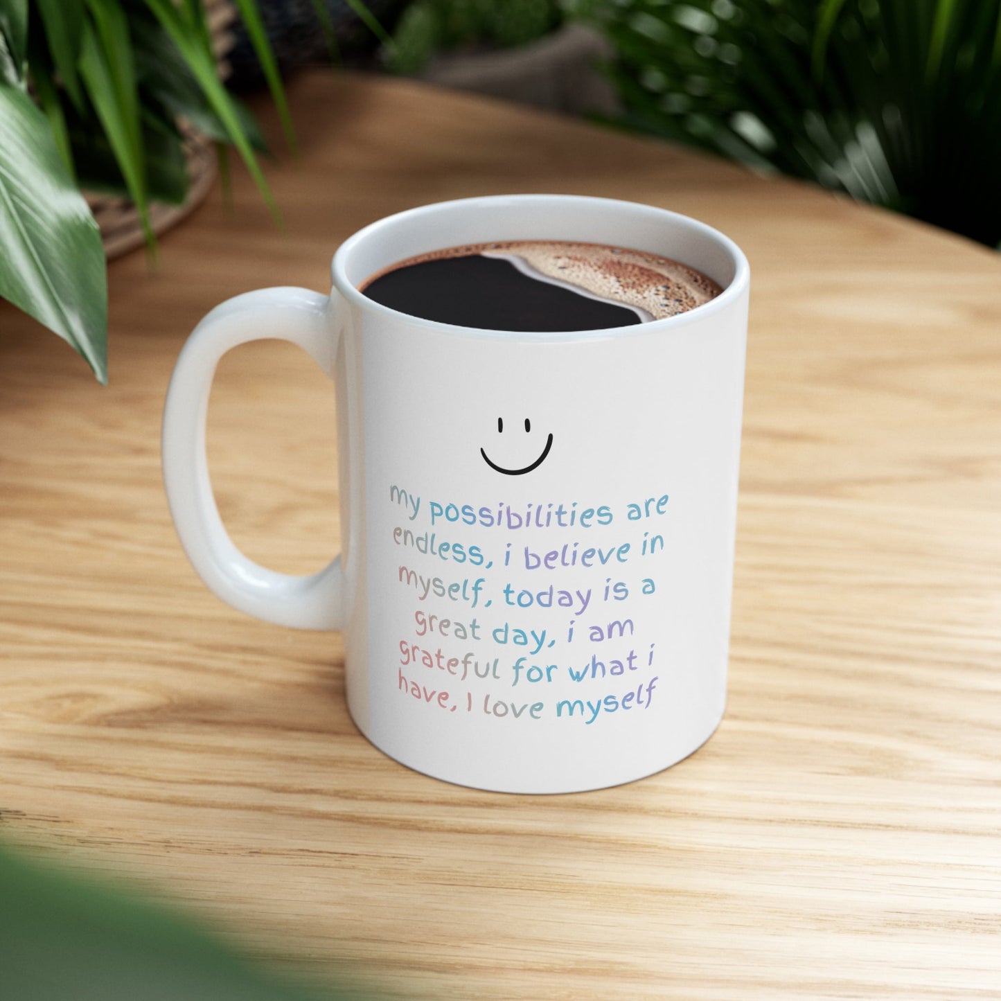 Taza con recordatorio de afirmaciones positivas