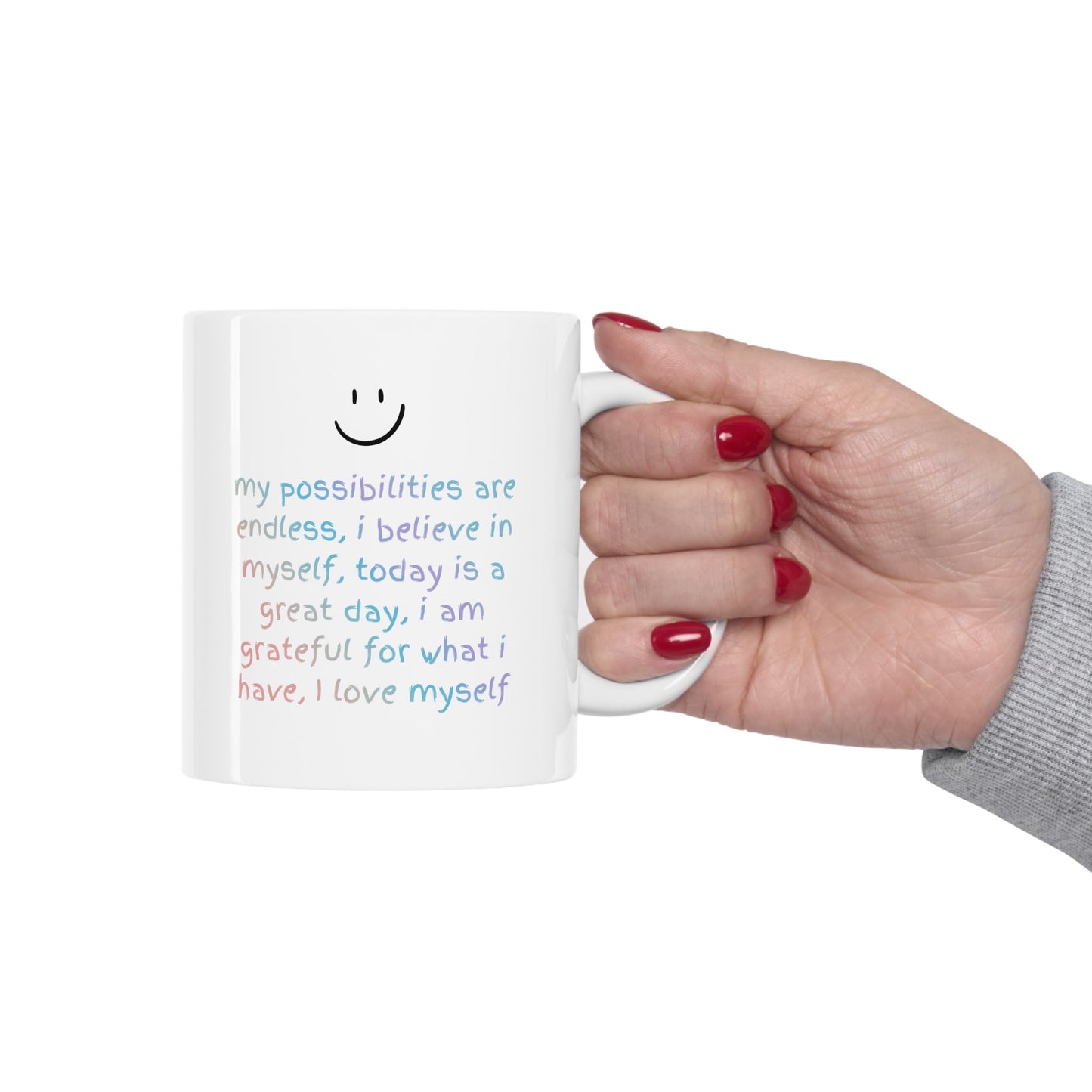 Taza con recordatorio de afirmaciones positivas