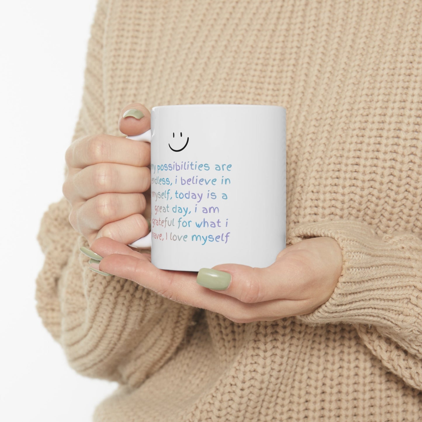 Taza con recordatorio de afirmaciones positivas