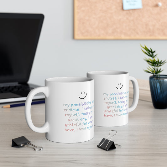 Taza con recordatorio de afirmaciones positivas