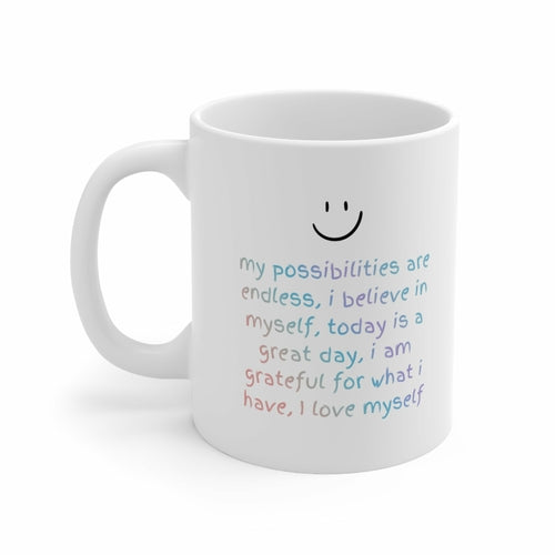 Taza con recordatorio de afirmaciones positivas