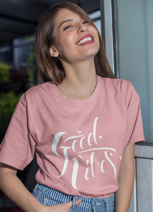 Camiseta rosa para mujer Good Vibes