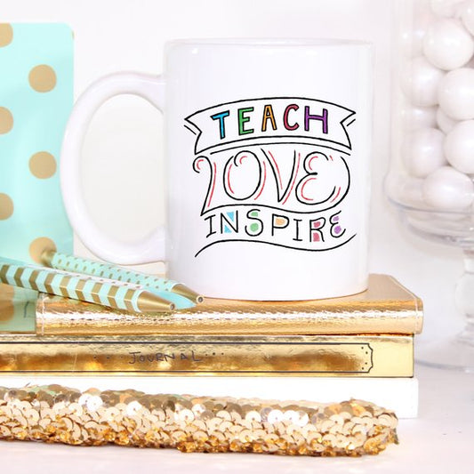 Taza Teach Love Inspire, regalos para maestros, comienzo